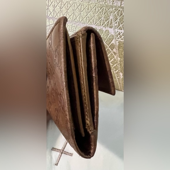 Gucci Long Wallet Brown Gold Bifold Checkbook Purse ID Cards Holders Womens Gift - Picture 3 of 13